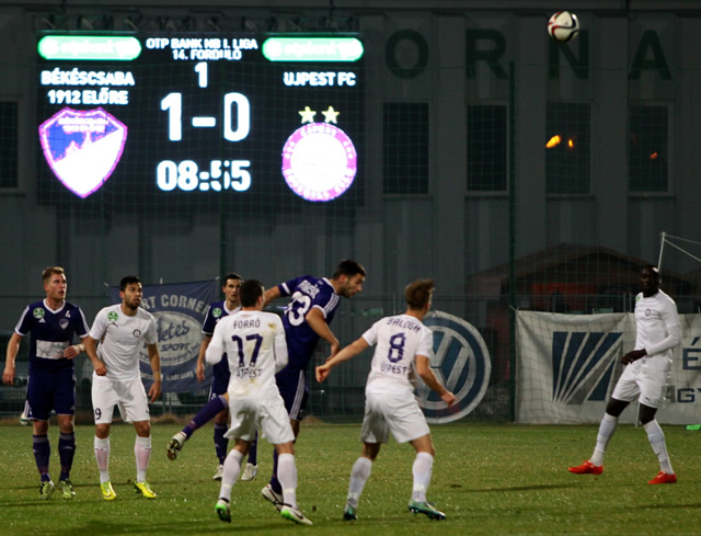 BUDAPEST, HUNGARY - MAY 7, 2016: Bojan Sankovic (R) Of Ujpest FC