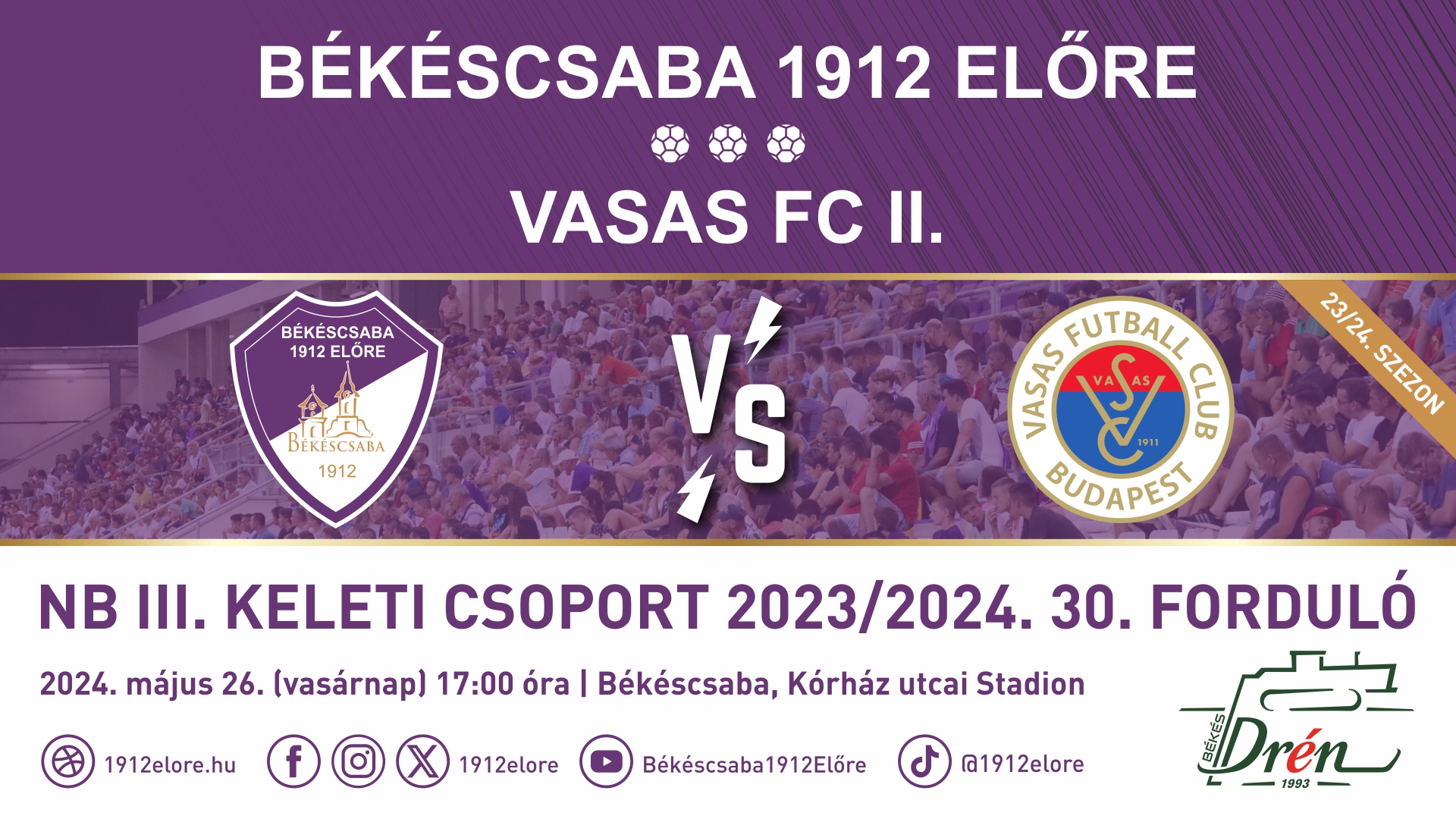 Élő közvetítés: Békéscsaba 1912 Előre - Vasas FC II.