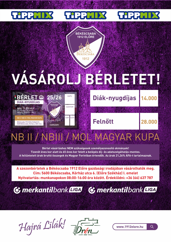 Bérlet árak 2025/2026.